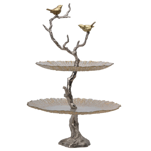 Iron Branch 2-Tiered glass tray. Gold